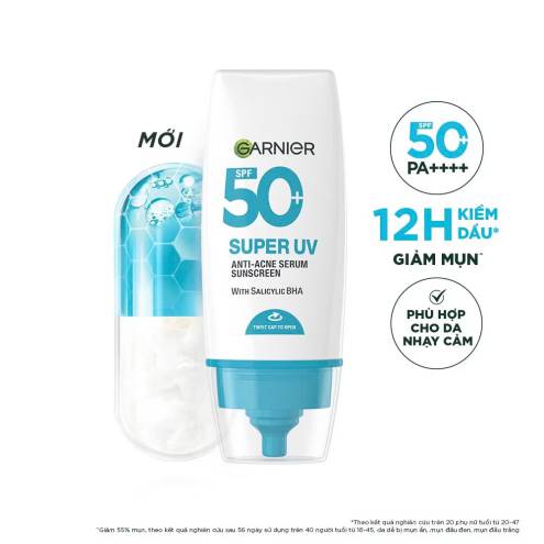 Kem Chống Nắng Garnier Super UV Anti - Acne Serum Sunscreen SPF 50+PA++++ 30ml