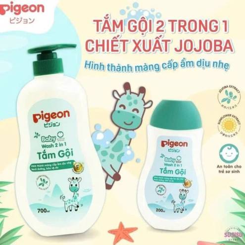 Sữa tắm gội 700ml Pigeon 2in1 dịu nhẹ (xanh,vàng)