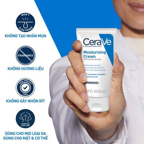 Kem dưỡng ẩm phục hồi chuyên sâu và giữ da ẩm mịn suốt 48H CERAVE MOISTURISING CREAM 50ML