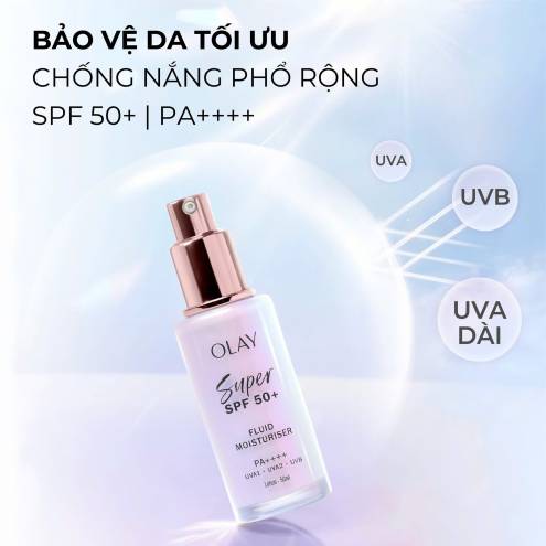 KEM DƯỠNG SÁNG DA CHỐNG NẮNG OLAY SUPER SPF50+ Fluid Mỏng Nhẹ Kiềm Dầu 50ml