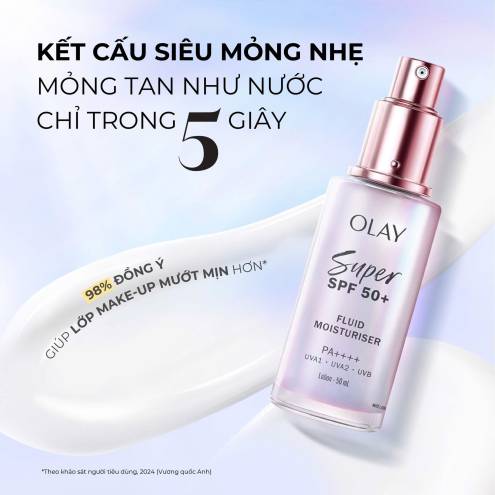 KEM DƯỠNG SÁNG DA CHỐNG NẮNG OLAY SUPER SPF50+ Fluid Mỏng Nhẹ Kiềm Dầu 50ml