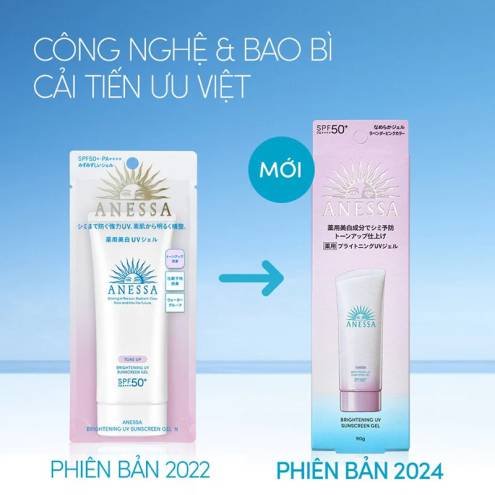 Kem Chống Nắng Anessa Tone Up Brightening UV Sunscreen Gel SPF50+ PA++++ (90g) Mẫu Mới - Nhật Bản