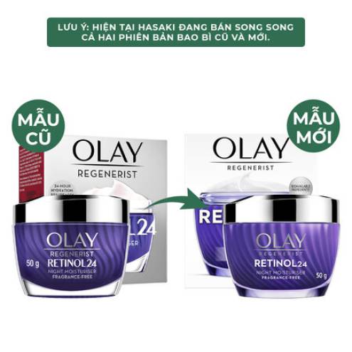 Kem Dưỡng Ẩm Olay Chiết Xuất Retinol24 Giúp Mờ Nếp Nhăn Ban Đêm Regenerist Retinol 24 Night Moisturiser 50g