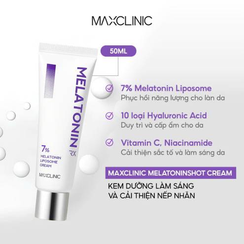 Kem Dưỡng Hỗ Trợ Làm Sáng Và Cải Thiện Nếp Nhăn 7% Melatonin Liposome Maxclinic Melatoninshot Cream 50ml