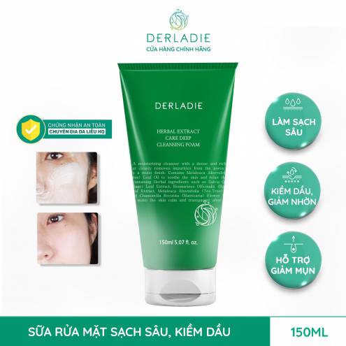 Sữa Rửa Mặt Tràm Trà Sạch Sâu, Kiềm Dầu Derladie Herbal Extract Care Deep Cleansing Foam 150ml