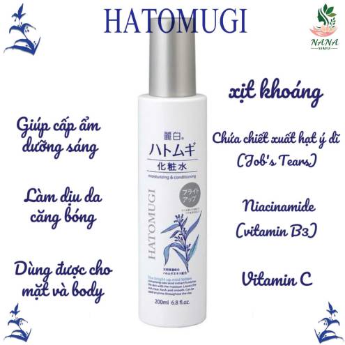 XỊT KHOÁNG HATOMUGI REIHAKU BRIGHT UP LOTION MIST TYPE 200ML