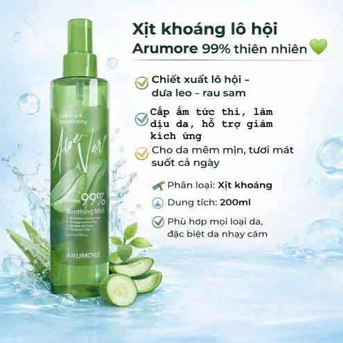 Xịt khoáng lô hội Arumore 99% 200ml 