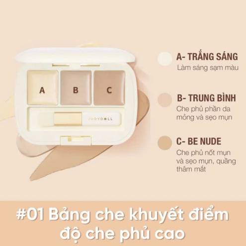 Bảng Che Khuyết Điểm 3 Ô Judydoll Three-Color Concealer Palette Kèm Cọ Che Phủ 2.7g