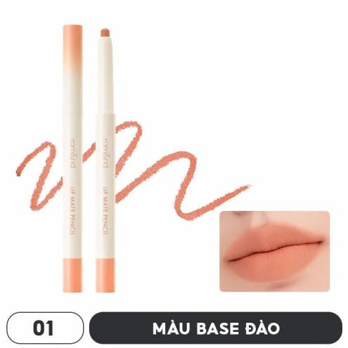 Chì Kẻ Viền Môi Nhung Lì, Lâu Trôi, Thiết Kế 2 Đầu Romand Lip Mate Pencil 0.5g