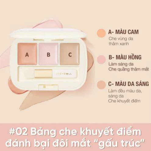 Bảng Che Khuyết Điểm 3 Ô Judydoll Three-Color Concealer Palette Kèm Cọ Che Phủ 2.7g