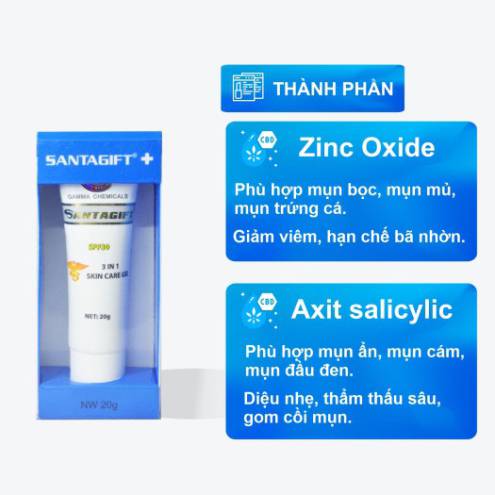 Kem Giảm Thâm Mụn SANTAGIFT SPF30 - Trắng sáng - Ức chế sắc tố - Chống nắng - 20g