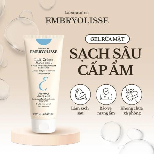 Sữa Rửa Mặt Embryolisse Lait-Crème Moussant Foaming Cream Milk Sạch Sâu Cấp Ẩm 200ml