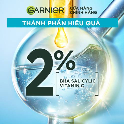 Sữa rửa mặt dạng gel sạch thoáng dịu nhẹ Garnier 2% [BHA, Vitamin C] cho da dầu mụn 120ml