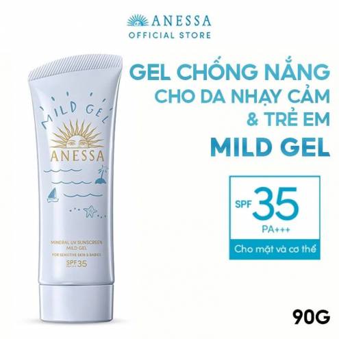 Kem chống nắng dạng gel dịu nhẹ cho da nhạy cảm và trẻ em Anessa Mineral UV sunscreen mild gel For Sensitive Skin & Babies SPF 35+ PA++++ 90g