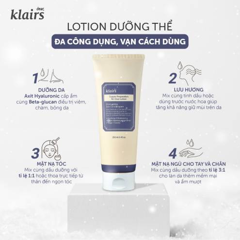 Kem Dưỡng Ẩm Klairs Đa Năng Cho Da Mặt & Cơ Thể Supple Preparation All Over Lotion