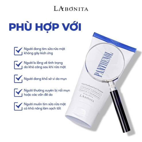 Sữa Rửa Mặt La Bonita Vital Panthenol Gel Cleanser Dành Cho Da Mụn, Nhảy Cảm  - 50g
