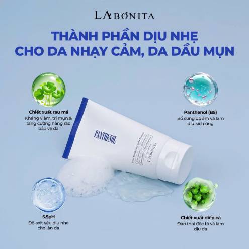 Sữa Rửa Mặt La Bonita Vital Panthenol Gel Cleanser Dành Cho Da Mụn, Nhảy Cảm  - 50g