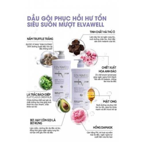 Dầu gội, xả Elvawell White Truffle siêu mềm mượt tóc 500ml/1000ml 