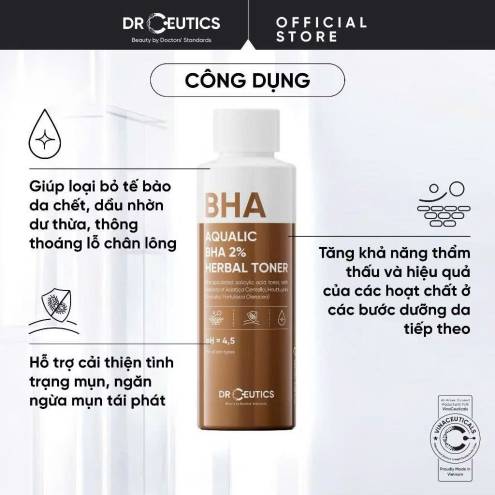 Nước Cân Bằng DrCeutics Làm Dịu Da, Hỗ Trợ Giảm Mụn Aqualic BHA 2% Herbal Toner 100ml