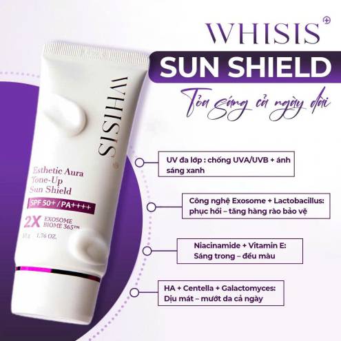 Kem Chống Nắng Nâng Tông & Dưỡng Sáng Da WHISIS Esthetic Aura Tone-Up Sun Shield SPF50+/PA++++ 50g