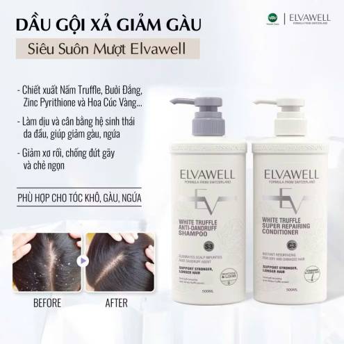 Dầu gội, xả Elvawell White Truffle siêu mềm mượt tóc 500ml/1000ml 
