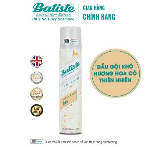 Dầu Gội Khô Batiste Dry Shampoo 200ml (Mẫu Mới) 