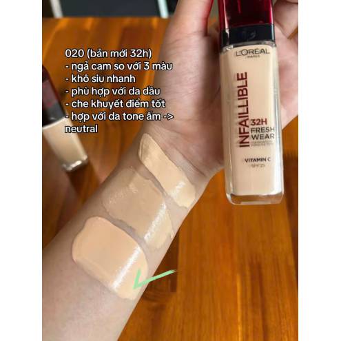 Kem nền L’Oreal độ bền 32H kết hợp chống nắng SPF25 + Vitamin C ton 020